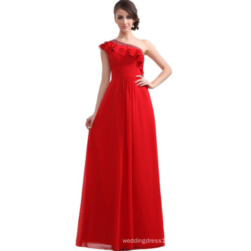 ED038 OEM Service Beaded One Shoulder Ruffles Chiffon A-line Red Elegant Prom Dress 2018 evening